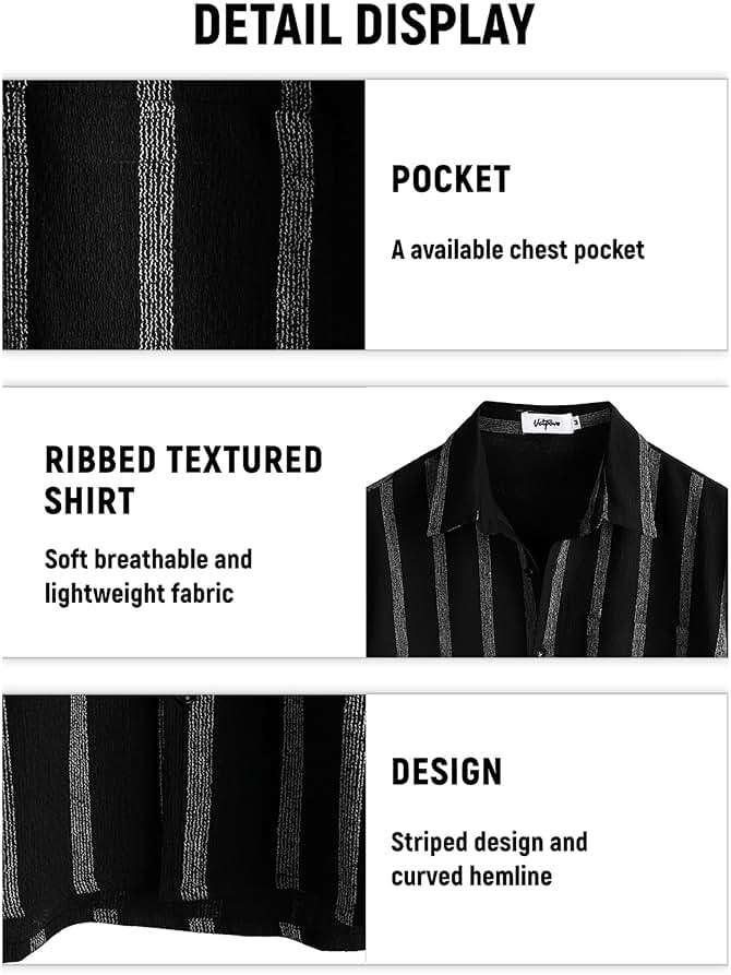 VATPAVE Mens Summer Striped Shirts Button Down Short Sleeve Vintage Beach Hawaiian Shirts with Pocket - Image 6