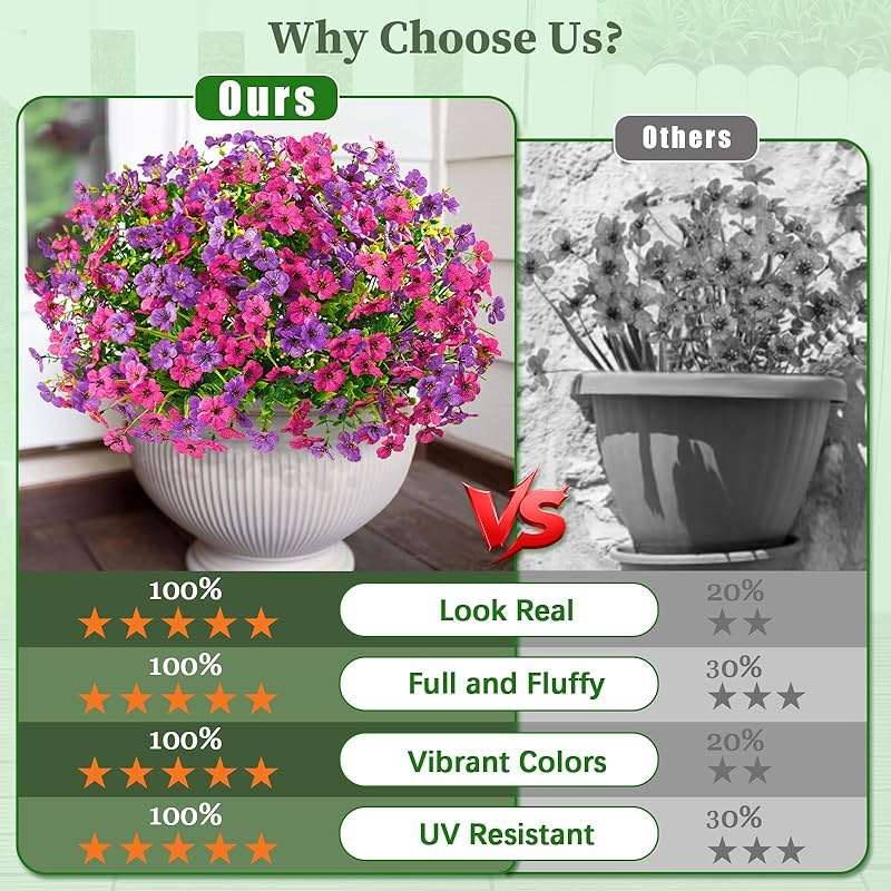 Yastouay 12 Bundles Artificial Flowers for Outdoors, UV Resistant Artificial Outdoor Flowers No Fade Fake Outdoor Flowers Plants for Garden Porch Window Box Pot Planters Decor (Fuchsia+Rose Red) - Image 3
