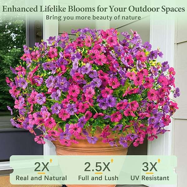 Yastouay 12 Bundles Artificial Flowers for Outdoors, UV Resistant Artificial Outdoor Flowers No Fade Fake Outdoor Flowers Plants for Garden Porch Window Box Pot Planters Decor (Fuchsia+Rose Red) - Image 4
