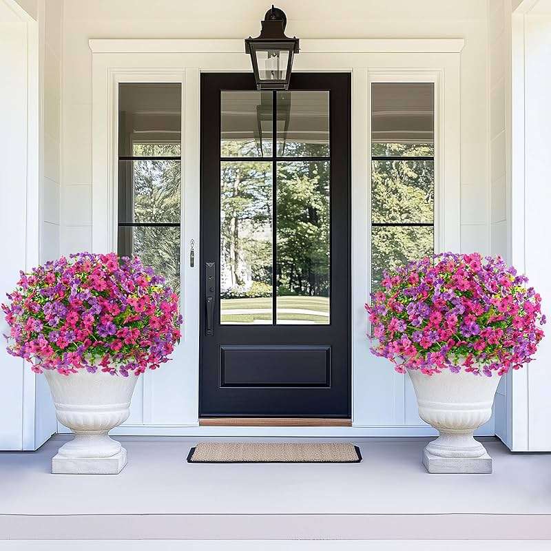 Yastouay 12 Bundles Artificial Flowers for Outdoors, UV Resistant Artificial Outdoor Flowers No Fade Fake Outdoor Flowers Plants for Garden Porch Window Box Pot Planters Decor (Fuchsia+Rose Red) - Image 6