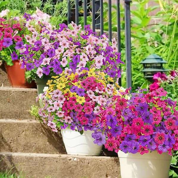 Yastouay 12 Bundles Artificial Flowers for Outdoors, UV Resistant Artificial Outdoor Flowers No Fade Fake Outdoor Flowers Plants for Garden Porch Window Box Pot Planters Decor (Fuchsia+Rose Red) - Image 7