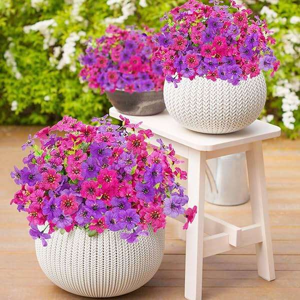Yastouay 12 Bundles Artificial Flowers for Outdoors, UV Resistant Artificial Outdoor Flowers No Fade Fake Outdoor Flowers Plants for Garden Porch Window Box Pot Planters Decor (Fuchsia+Rose Red) - Image 8