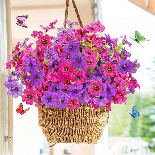 Yastouay 12 Bundles Artificial Flowers for Outdoors, UV Resistant Artificial Outdoor Flowers No Fade Fake Outdoor Flowers Plants for Garden Porch Window Box Pot Planters Decor (Fuchsia+Rose Red) - Image 9
