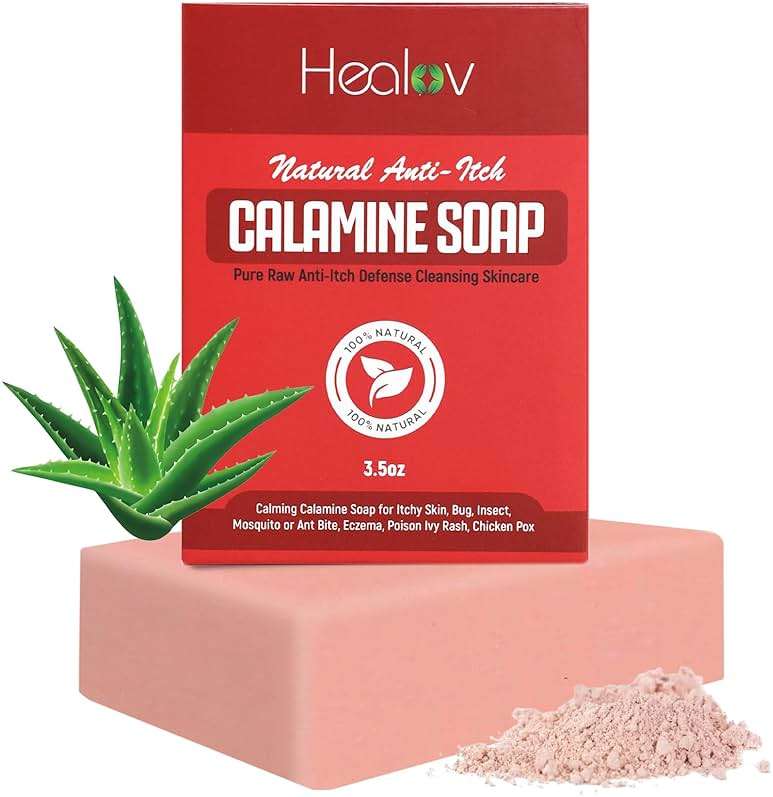 Calamine Soap Bar for Itching – All Natural Instant Itch Relief – Calming Calamine Soap for Itchy Skin, Insect Bite, Eczema, Ivy Rash, Chicken Pox – Pure Raw Anti-Itch Defense Cleansing Skincare - Image 1