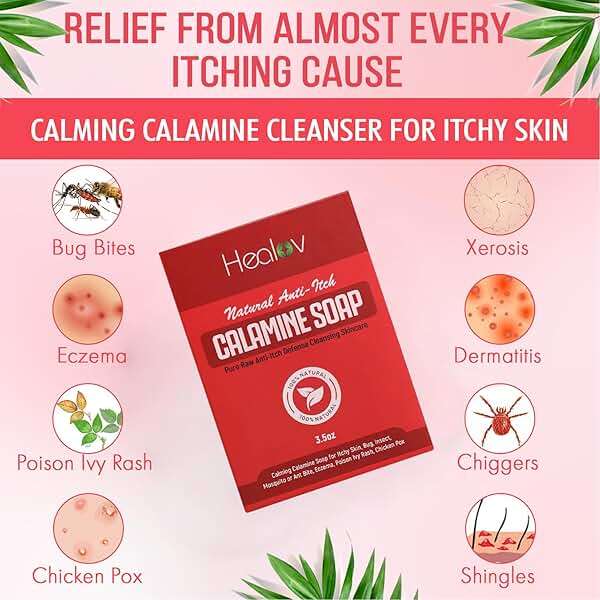 Calamine Soap Bar for Itching – All Natural Instant Itch Relief – Calming Calamine Soap for Itchy Skin, Insect Bite, Eczema, Ivy Rash, Chicken Pox – Pure Raw Anti-Itch Defense Cleansing Skincare - Image 2