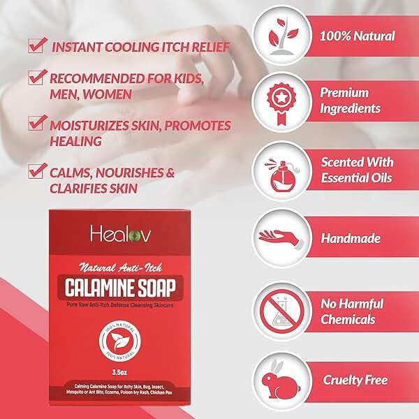 Calamine Soap Bar for Itching – All Natural Instant Itch Relief – Calming Calamine Soap for Itchy Skin, Insect Bite, Eczema, Ivy Rash, Chicken Pox – Pure Raw Anti-Itch Defense Cleansing Skincare - Image 3