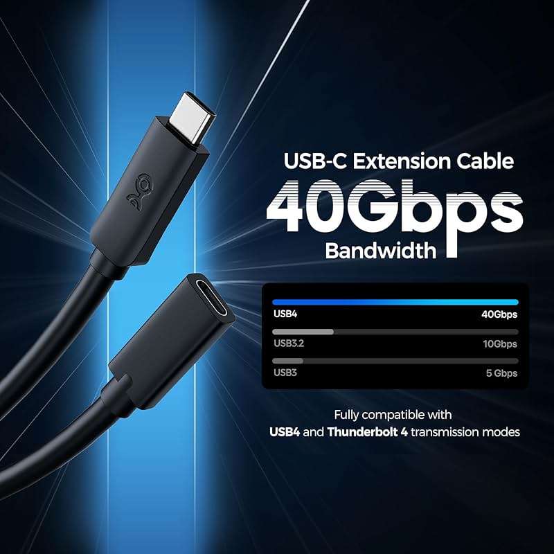 Cable Matters 40Gbps USB C Extension Cable - 3.3ft / 1m, Supports [8K@60Hz/4K@240Hz Video, 240W Charging, 40Gbps Data Transfer] USB 4 Extension Cable, Thunderbolt 4/5, Nintendo Switch 2 Compatible - Image 2