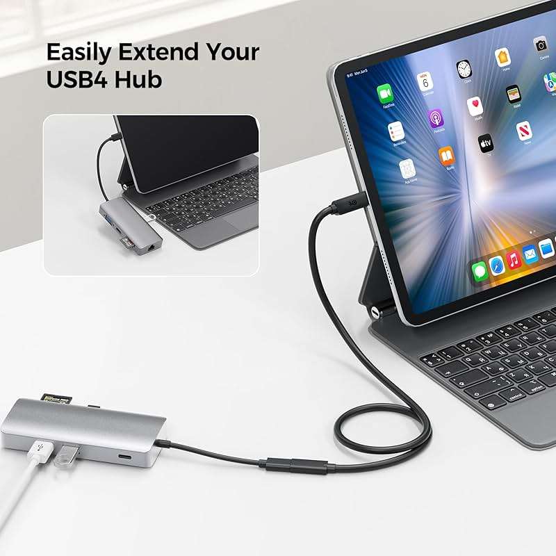 Cable Matters 40Gbps USB C Extension Cable - 3.3ft / 1m, Supports [8K@60Hz/4K@240Hz Video, 240W Charging, 40Gbps Data Transfer] USB 4 Extension Cable, Thunderbolt 4/5, Nintendo Switch 2 Compatible - Image 5