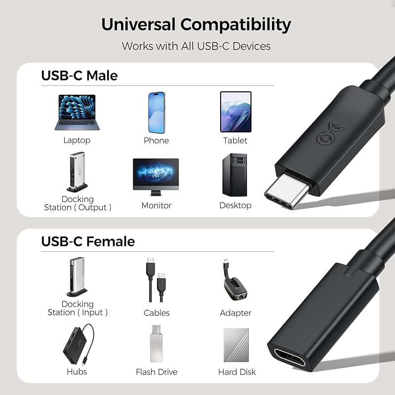 Cable Matters 40Gbps USB C Extension Cable - 3.3ft / 1m, Supports [8K@60Hz/4K@240Hz Video, 240W Charging, 40Gbps Data Transfer] USB 4 Extension Cable, Thunderbolt 4/5, Nintendo Switch 2 Compatible - Image 6
