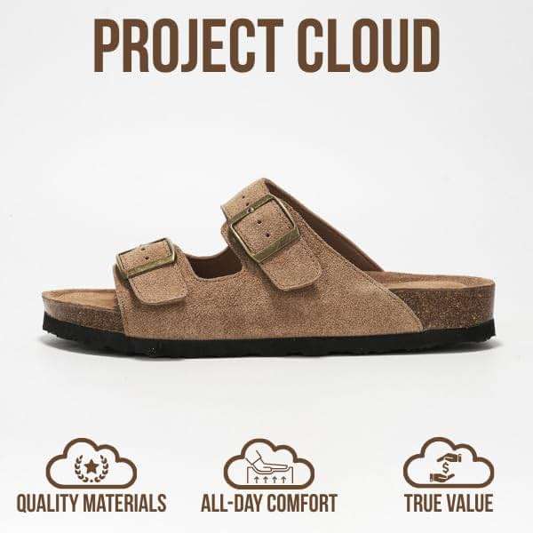Project Cloud 100% Genuine Leather Flat Sandals For Women 2026 Cork Footbed Womens Sandals with Memory Foam and arch support Vacation Essentials Slides for Women Footwear (Venita) - Image 3