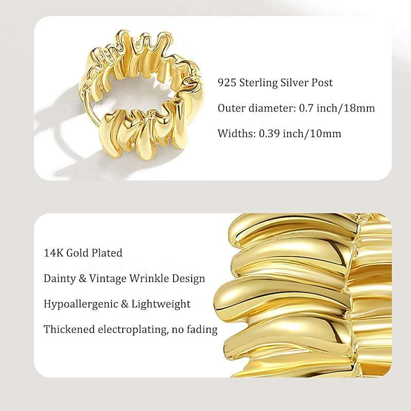 Gold Statement Earrings for Women Trendy, Chunky Gold Earrings Big Shell Wings Textured Dome Earrings Drop Earrings Hypoallergenic Earrings Lightweight Dainty Vintage Jewelry Gift - Image 2