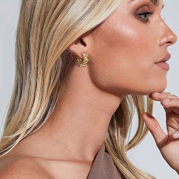 Gold Statement Earrings for Women Trendy, Chunky Gold Earrings Big Shell Wings Textured Dome Earrings Drop Earrings Hypoallergenic Earrings Lightweight Dainty Vintage Jewelry Gift - Image 4