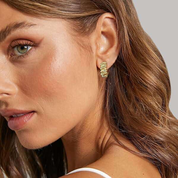 Gold Statement Earrings for Women Trendy, Chunky Gold Earrings Big Shell Wings Textured Dome Earrings Drop Earrings Hypoallergenic Earrings Lightweight Dainty Vintage Jewelry Gift - Image 6