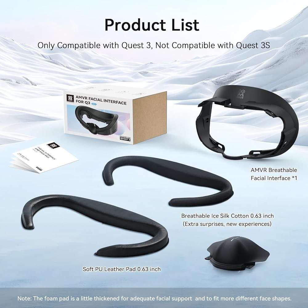 AMVR FC1 Face Pad Facial Interface Compatible with Meta Quest 3 Accessories, with PU Leather and ice Silk face Cover, NOT Compatible with Meta Quest 3S [Video Game] - Image 2