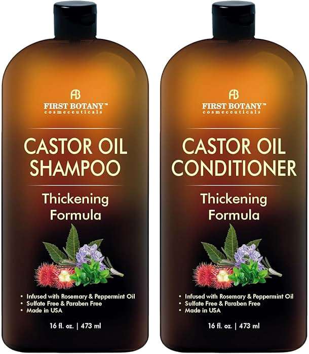 Castor Oil Shampoo and Conditioner - An Anti Hair Loss Set Thickening formula For Hair Regrowth, Anti Thinning Sulfate Free For Men & Women Anti Dandruff Treatment - 16 oz - Image 1