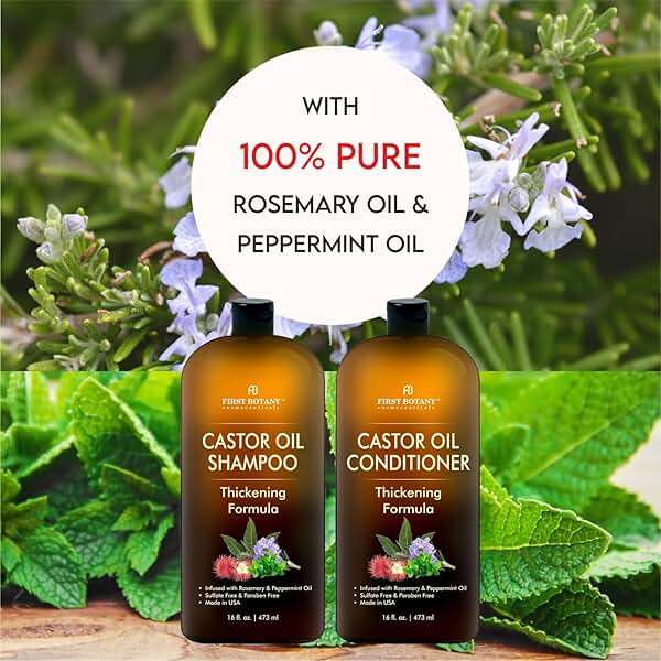 Castor Oil Shampoo and Conditioner - An Anti Hair Loss Set Thickening formula For Hair Regrowth, Anti Thinning Sulfate Free For Men & Women Anti Dandruff Treatment - 16 oz - Image 3