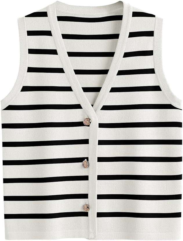 LILLUSORY Vest Tops for Women 2026 Summer Outfits Striped Sweaters Button Up Casual Blouses Jacket Fashion Clothes - Image 1