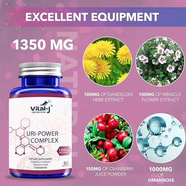 4-IN-1 URI POWER COMPLEX 1350mg - D Mannose, Cranberry, Hibiscus, and Dandelion Herb - Naturally Cleanse the Bladder and Urinary Tract 60 capsules – Specialized Approach for UTI Avoidance - Image 2