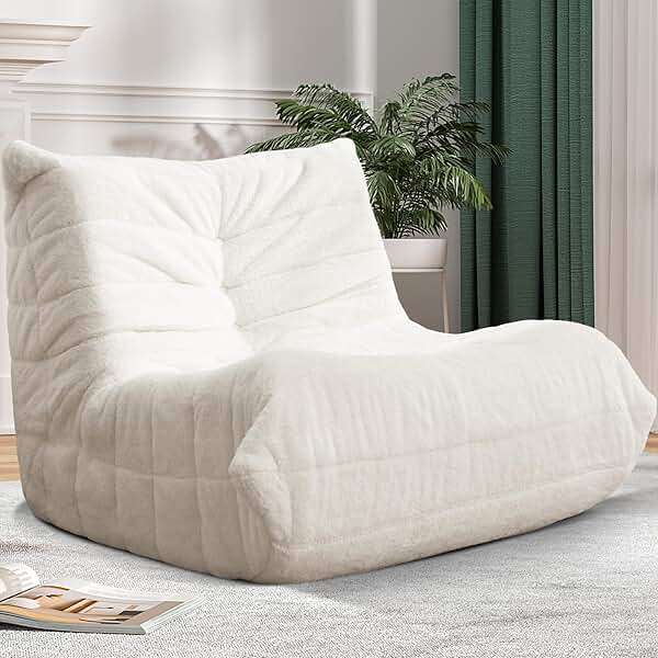 Cansunna Bean Bag Chair Big Sofa Beanbag Chair for Adults Fireside Chair Bean Bag Lounger with Memory Foam Filled for Home,Apartment or Gaming Venue (Beige Plush) - Image 1