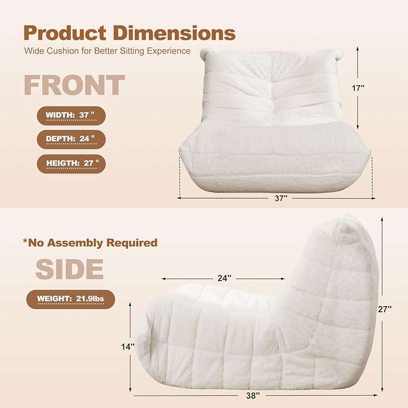 Cansunna Bean Bag Chair Big Sofa Beanbag Chair for Adults Fireside Chair Bean Bag Lounger with Memory Foam Filled for Home,Apartment or Gaming Venue (Beige Plush) - Image 2