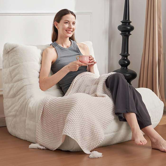 Cansunna Bean Bag Chair Big Sofa Beanbag Chair for Adults Fireside Chair Bean Bag Lounger with Memory Foam Filled for Home,Apartment or Gaming Venue (Beige Plush) - Image 3