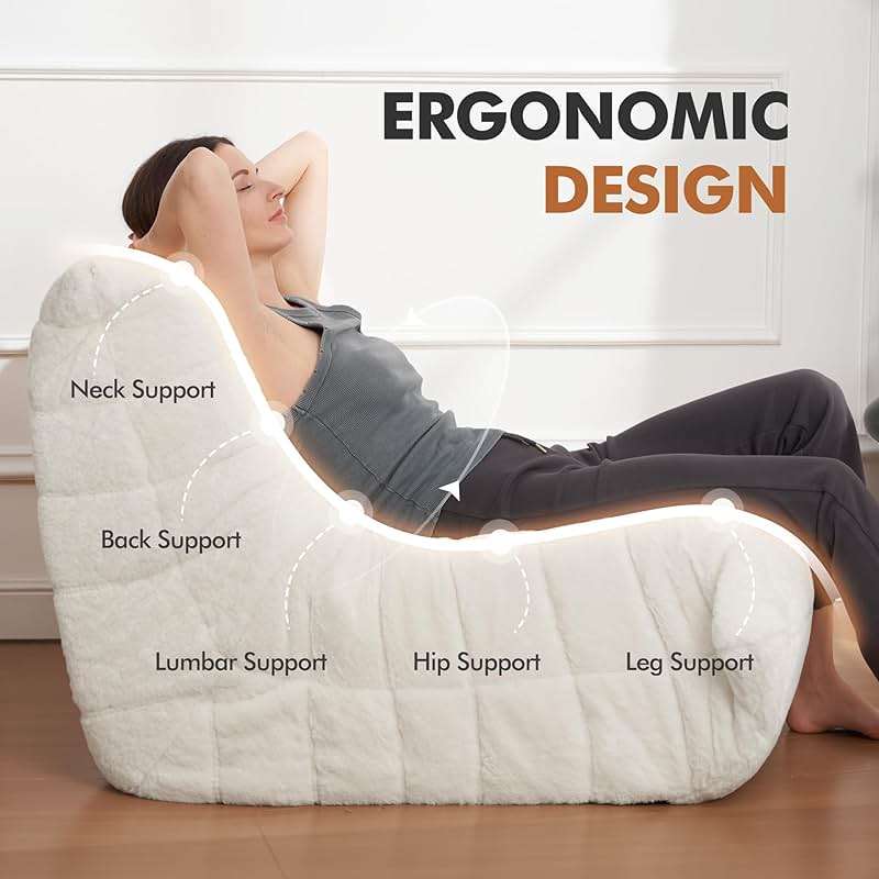 Cansunna Bean Bag Chair Big Sofa Beanbag Chair for Adults Fireside Chair Bean Bag Lounger with Memory Foam Filled for Home,Apartment or Gaming Venue (Beige Plush) - Image 4