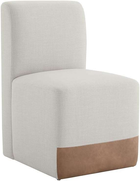 CHITA Dining Chairs with Casters Set of 2, FSC Certified Upholstered Armless Modern Rolling Dining Chairs with Rollers for Bedroom Reading Room Living Room, Linen & Cognac Faux Leather Patchwork - Image 11