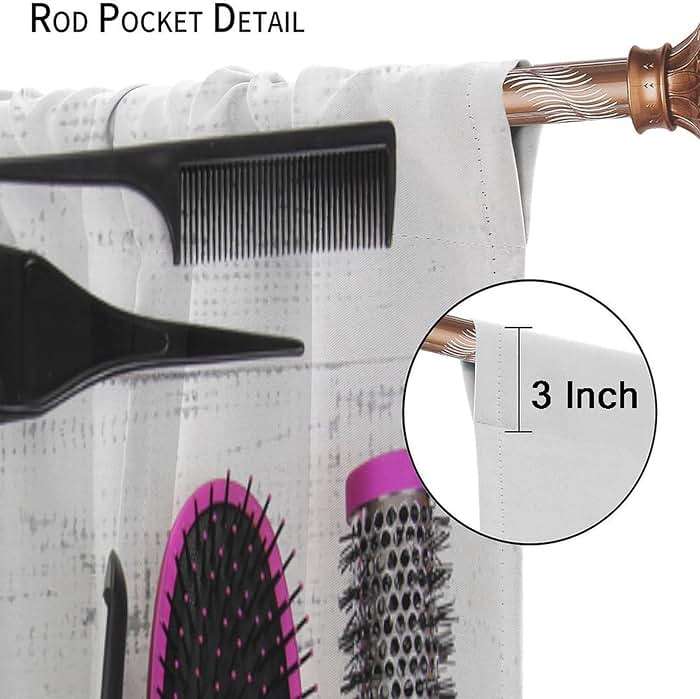 ZhiRain Fashion Makeup Curtains Hair Salon Cosmetic Haircut Equipment Hair Dryer and Comb Pattern Curtain with Rod Pocket for Home Decor Drapes Window Treatments 2 Panels Set 42x54 Inch - Image 6