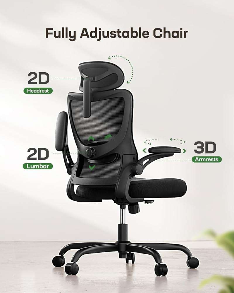 Marsail Ergonomic Office Chair: Office Desk Chair with High Back Mesh and Adjustable Lumbar Support Rolling Work Swivel Task Chairs with Wheel 3D Armrests and Headrest - Image 3