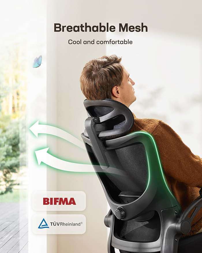 Marsail Ergonomic Office Chair: Office Desk Chair with High Back Mesh and Adjustable Lumbar Support Rolling Work Swivel Task Chairs with Wheel 3D Armrests and Headrest - Image 5