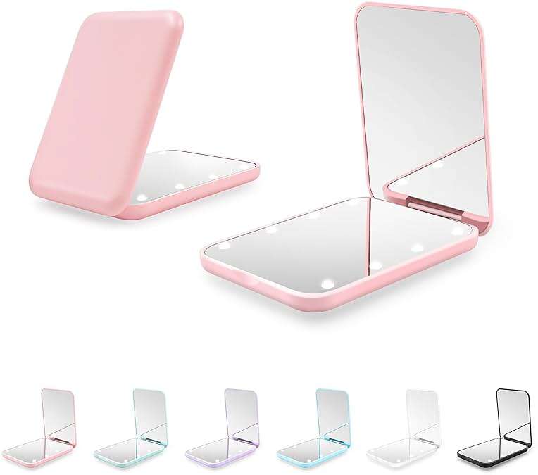 Kakuje Compact Mirror, 1X/3X Magnification LED Pocket Mirror with Nternal BIattery, Mini Mirror for Purse, Pocket,Travel and Present (Pink) - Image 1