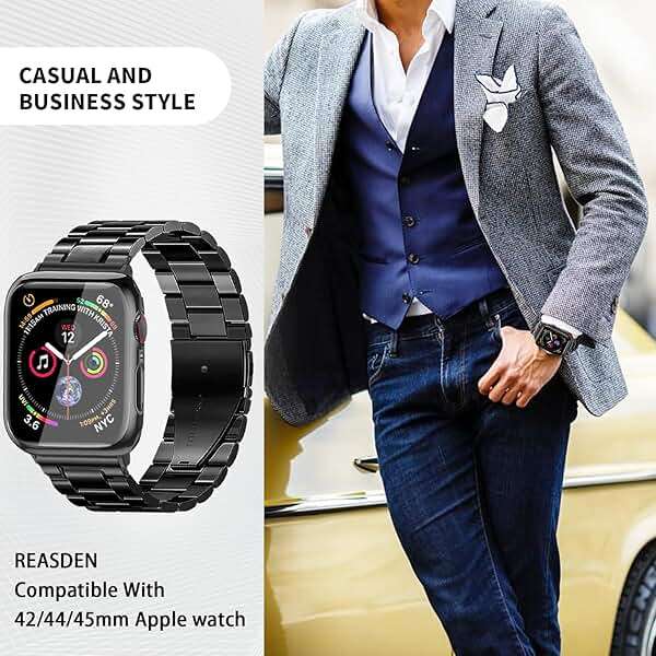 REASDEN Stainless Steel Band and Case Compatible With Apple Watch Iwatch Ultra Series 11 10 9 8 7 6 5 4 3 2 1 SE 49mm 45mm 46mm 44mm 42mm 41mm 40mm 38mm,Men Women Classic Classy Metal Business - Image 5