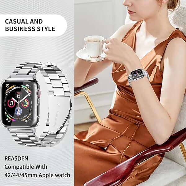 REASDEN Stainless Steel Band and Case Compatible With Apple Watch Iwatch Ultra Series 11 10 9 8 7 6 5 4 3 2 1 SE 49mm 45mm 46mm 44mm 42mm 41mm 40mm 38mm,Men Women Classic Classy Metal Business - Image 6