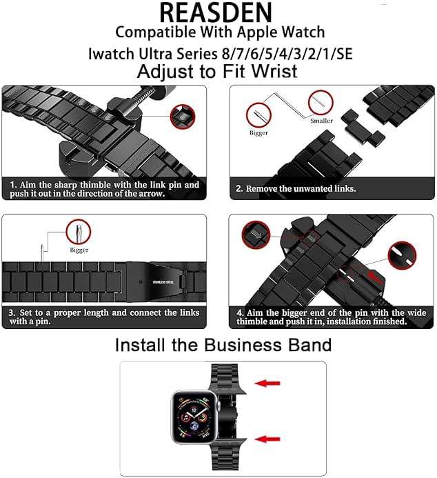 REASDEN Stainless Steel Band and Case Compatible With Apple Watch Iwatch Ultra Series 11 10 9 8 7 6 5 4 3 2 1 SE 49mm 45mm 46mm 44mm 42mm 41mm 40mm 38mm,Men Women Classic Classy Metal Business - Image 7