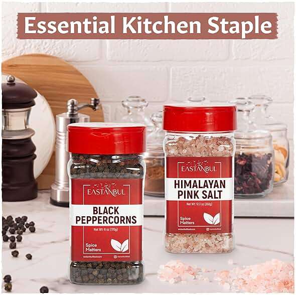 Eastanbul Salt and Pepper for Grinder Refill, Peppercorns Whole 6oz, Pink Himalayan Salt 12.3oz, Peppercorns for Grinder Refill, Himalayan Pink Salt and Pepper, Spice Buddies Series, Gift Box - Image 5