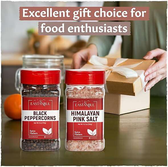 Eastanbul Salt and Pepper for Grinder Refill, Peppercorns Whole 6oz, Pink Himalayan Salt 12.3oz, Peppercorns for Grinder Refill, Himalayan Pink Salt and Pepper, Spice Buddies Series, Gift Box - Image 7