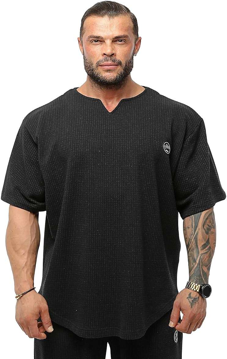 Men's Oversize T-Shirt, Bodybuilding, Lifting Cardio Rag Top Thick Fabric Textured Active T-Shirt - Image 1
