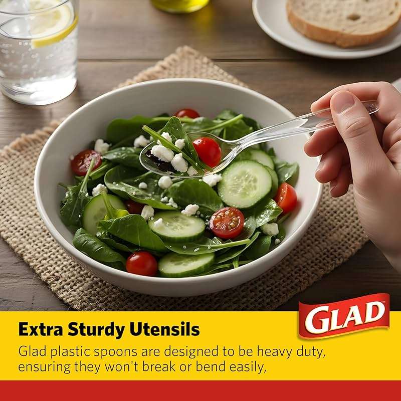 Glad Clear Plastic Spoons, Sturdy Disposable Plastic Cutlery for Parties, Events, Outdoor Meals, and Everyday Use, Clear Neutral Design Fits Any Table Setting, 24 Count - Image 2