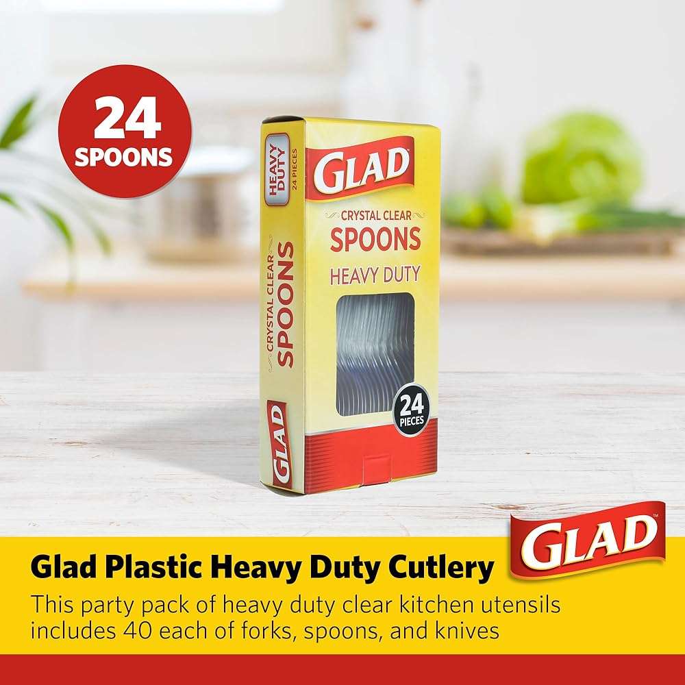 Glad Clear Plastic Spoons, Sturdy Disposable Plastic Cutlery for Parties, Events, Outdoor Meals, and Everyday Use, Clear Neutral Design Fits Any Table Setting, 24 Count - Image 3