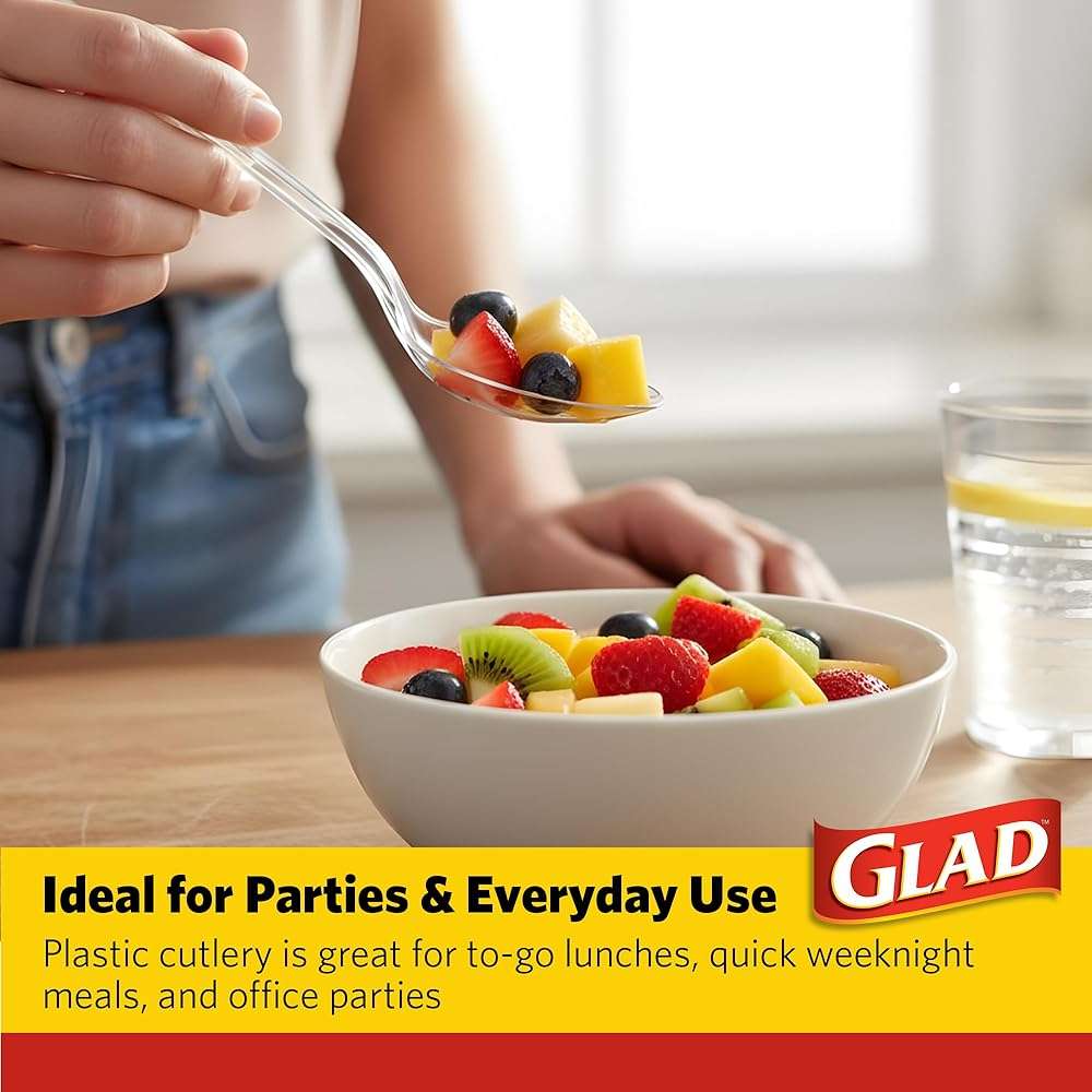 Glad Clear Plastic Spoons, Sturdy Disposable Plastic Cutlery for Parties, Events, Outdoor Meals, and Everyday Use, Clear Neutral Design Fits Any Table Setting, 24 Count - Image 4