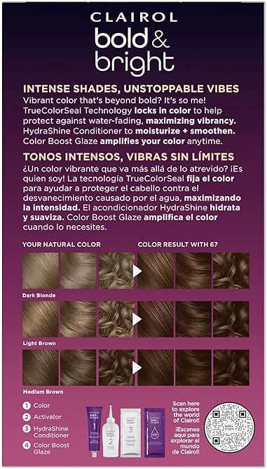 Clairol Bold & Bright Permanent Hair Dye, 67 Chocolate Hair Color | Intense Vibrancy + Moisturizing Shine | Includes Color Boost Glaze to Amplify Color Anytime | Pack of 1 - Image 2