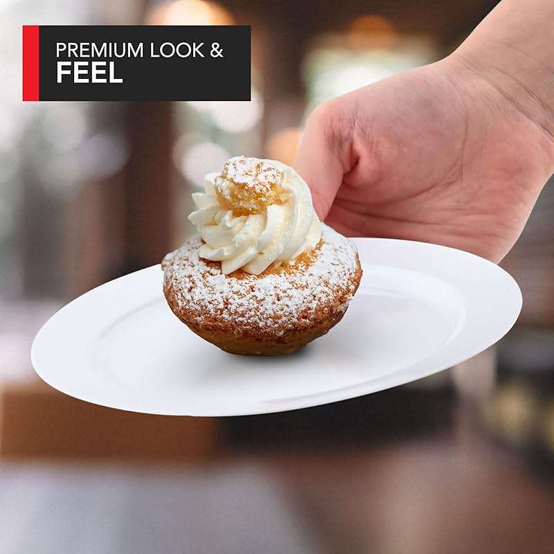 Stock Your Home 100 Count Premium White Plastic Plates, 6 Inch White Disposable Wedding Cake Plates, Heavy Duty Plastic Dessert Plates, Cocktail Appetizer Plates for Christmas Dinner Parties - Image 2