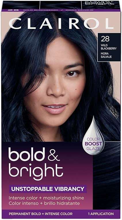 Clairol Bold & Bright Permanent Hair Dye, 28 Wild Blackberry Hair Color | Intense Vibrancy + Moisturizing Shine | Includes Color Boost Glaze to Amplify Color Anytime | Pack of 1 - Image 1