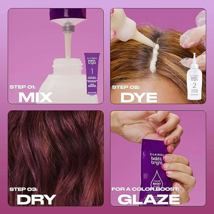 Clairol Bold & Bright Permanent Hair Dye, 28 Wild Blackberry Hair Color | Intense Vibrancy + Moisturizing Shine | Includes Color Boost Glaze to Amplify Color Anytime | Pack of 1 - Image 6