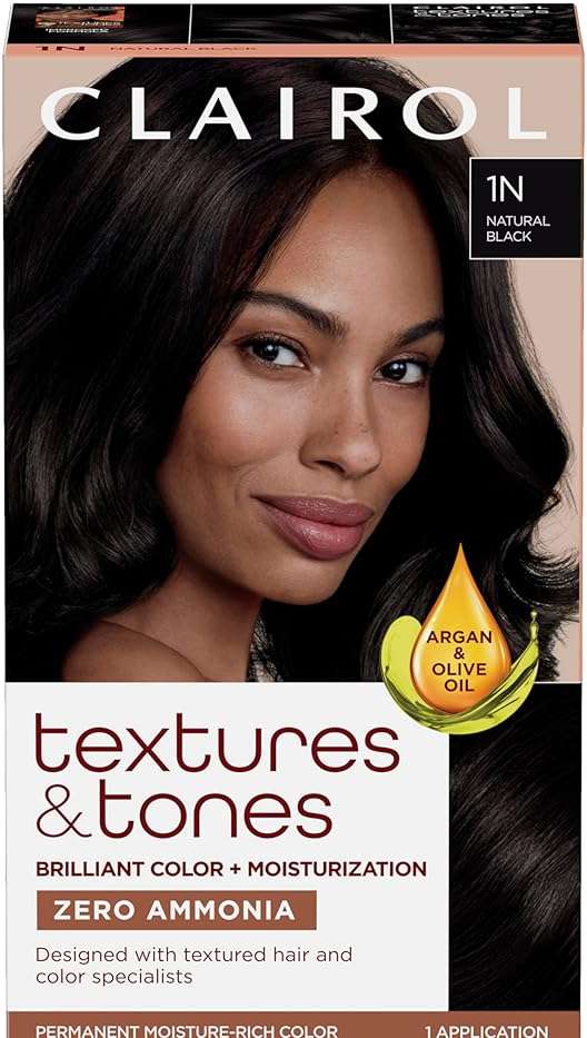 Clairol Textures & Tones Permanent Hair Dye, 1N Natural Black Hair Color | Ammonia-Free | Moisture-Rich Formula with Argan, and Olive Oil for Brilliant Shine | Pack of 1 - Image 1