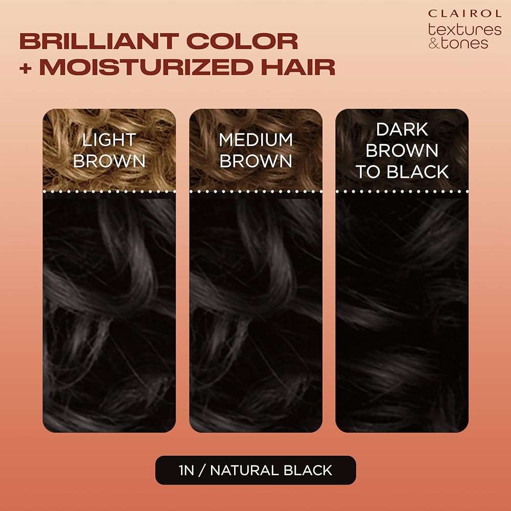 Clairol Textures & Tones Permanent Hair Dye, 1N Natural Black Hair Color | Ammonia-Free | Moisture-Rich Formula with Argan, and Olive Oil for Brilliant Shine | Pack of 1 - Image 4