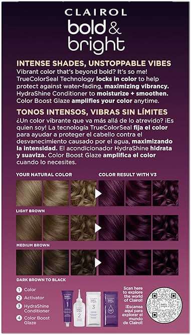 Clairol Bold & Bright Permanent Hair Dye, V3 Intense Passion Plum Hair Color | Intense Vibrancy + Moisturizing Shine | Includes Color Boost Glaze to Amplify Color Anytime | Pack of 1 - Image 2