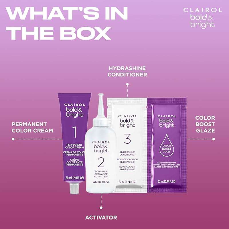 Clairol Bold & Bright Permanent Hair Dye, V3 Intense Passion Plum Hair Color | Intense Vibrancy + Moisturizing Shine | Includes Color Boost Glaze to Amplify Color Anytime | Pack of 1 - Image 11