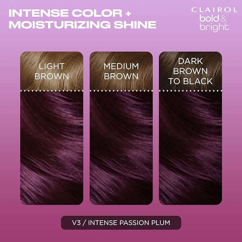 Clairol Bold & Bright Permanent Hair Dye, V3 Intense Passion Plum Hair Color | Intense Vibrancy + Moisturizing Shine | Includes Color Boost Glaze to Amplify Color Anytime | Pack of 1 - Image 4