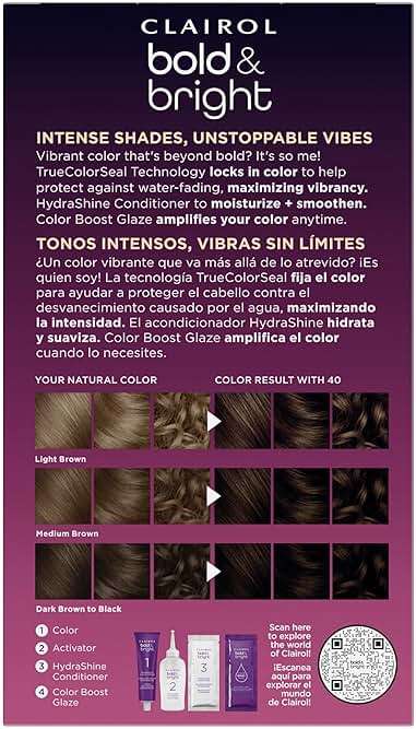 Clairol Bold & Bright Permanent Hair Dye, 40 Cafecito Hair Color | Intense Vibrancy + Moisturizing Shine | Includes Color Boost Glaze to Amplify Color Anytime | Pack of 1 - Image 2